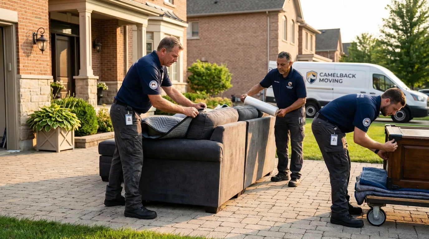 Large estate moving crew wrapping furniture in Frenchtown, NJ